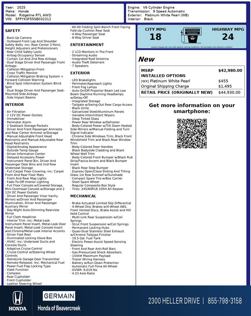 Used 2025 Honda Ridgeline RTL image 33