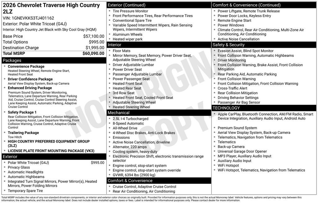New 2026 Chevrolet Traverse High Country AWD/4WD image 3
