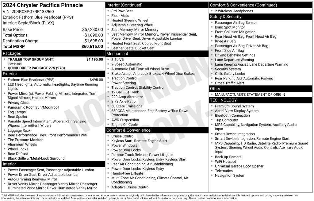 Certified 2024 Chrysler Pacifica Pinnacle w/ Trailer Tow Group AWD/4WD image 36