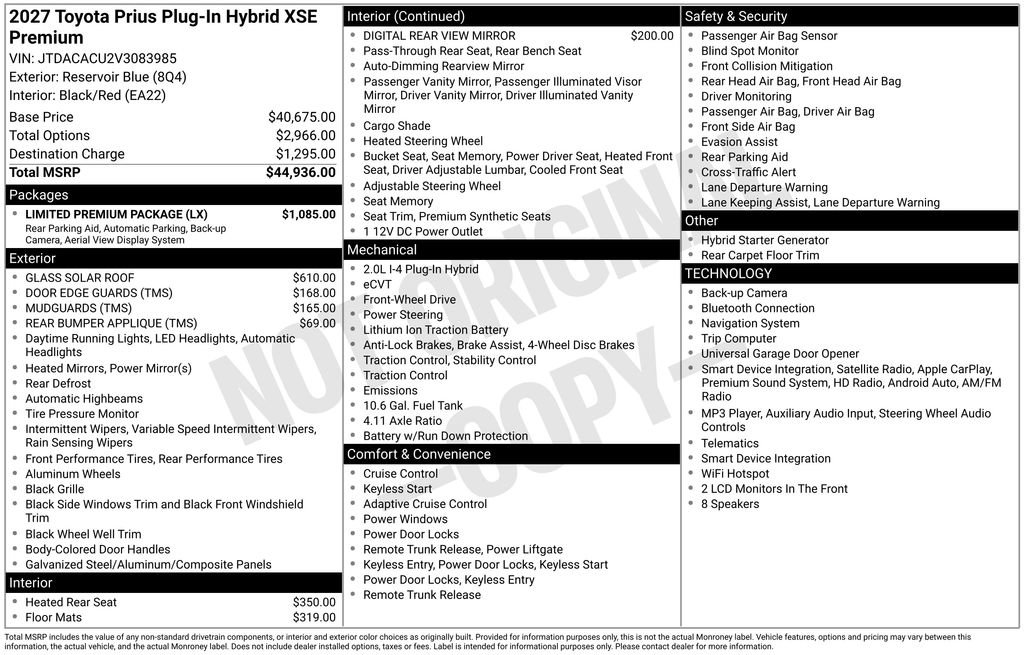 New 2027 Toyota Prius Plug-In Hybrid w/ Limited Premium Package FWD image 6