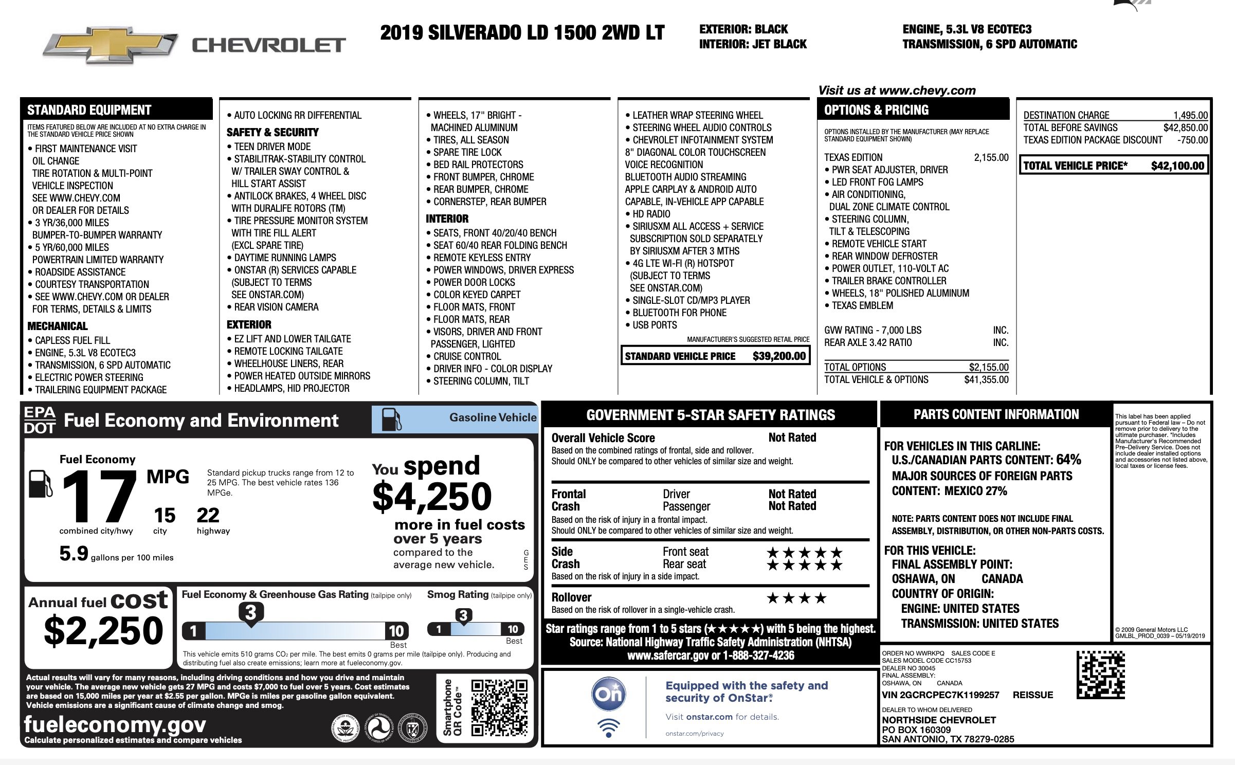 Used 2019 Chevrolet Silverado 1500 LT w/ Texas Edition image 2