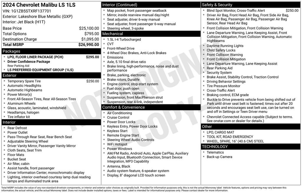 Used 2024 Chevrolet Malibu LS w/ LPO, Floor Liner Package FWD image 16