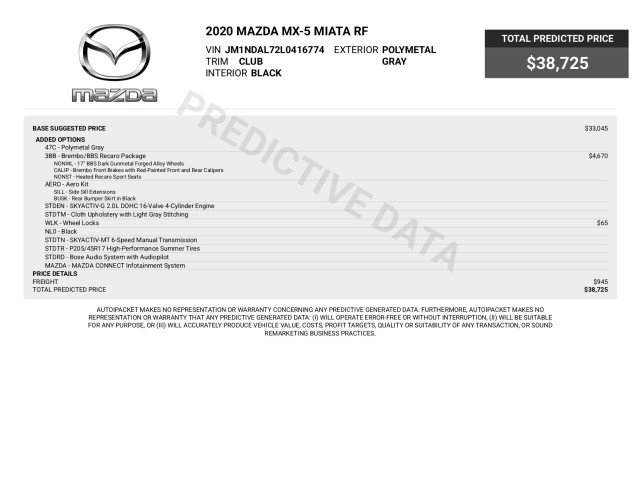 Used 2020 MAZDA MX-5 Miata RF Club w/ Brembo/BBS Recaro Package RWD image 3