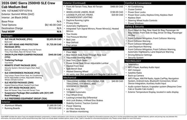 Used 2026 GMC Sierra 2500 SLE w/ SLE Value Package;