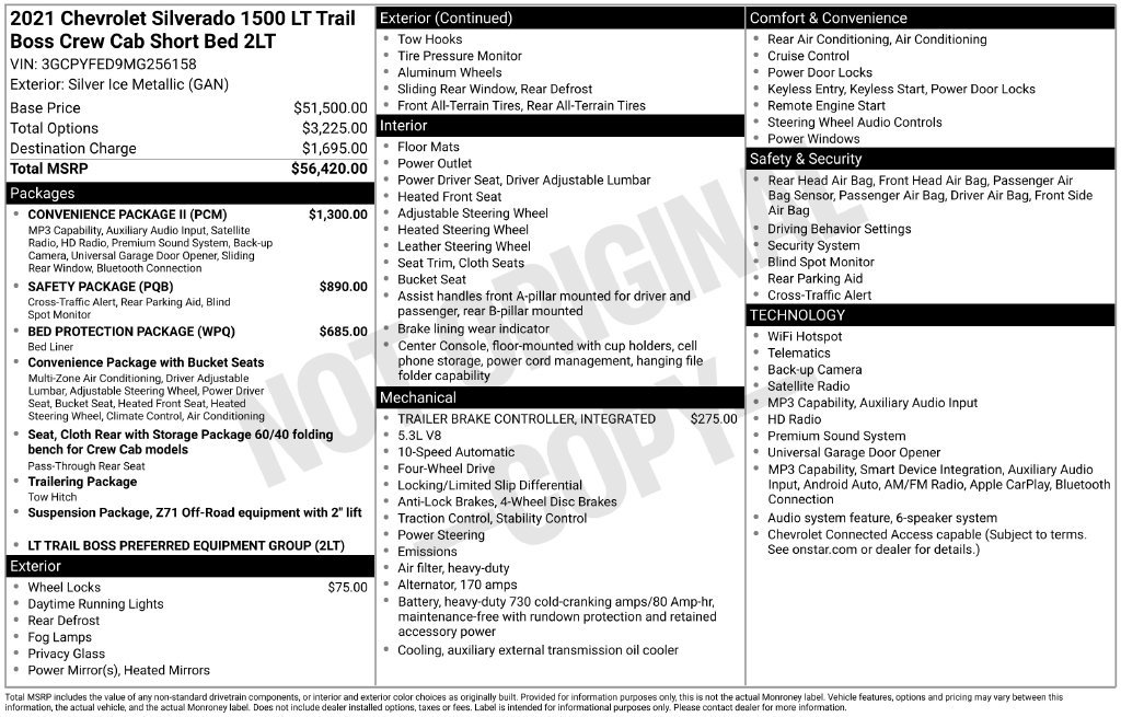 Used 2021 Chevrolet Silverado 1500 LT Trail Boss w/ Convenience Package II AWD/4WD image 50