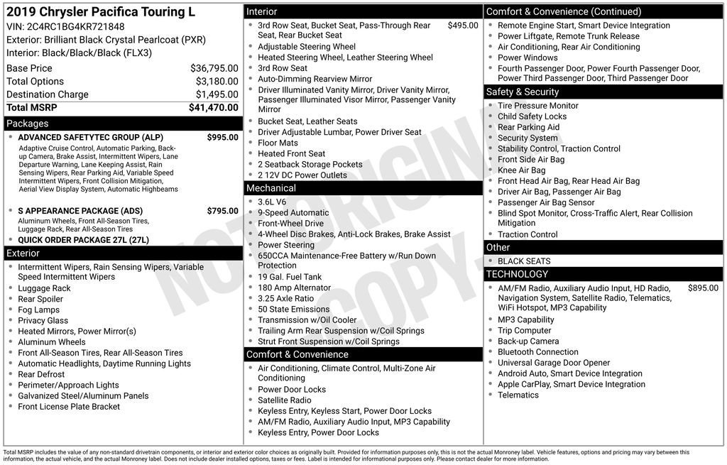 Used 2019 Chrysler Pacifica Touring-L w/ Advanced Safetytec Group FWD image 11