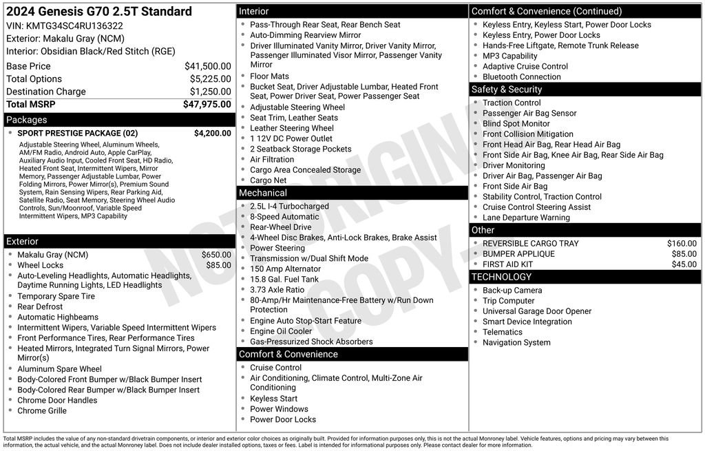 Used 2024 Genesis G70 2.5T w/ Sport Prestige Package image 15