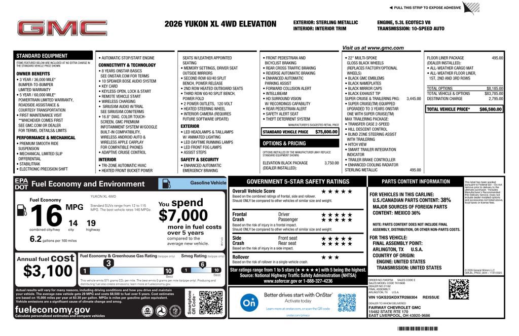 New 2026 GMC Yukon XL Elevation w/ LPO, Elevation Black Package image 4