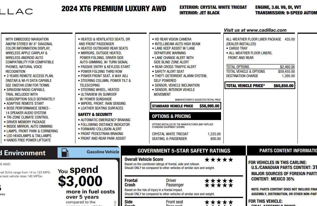 Used 2024 Cadillac XT6 Premium Luxury w/ LPO, Floor Liner Package image 2