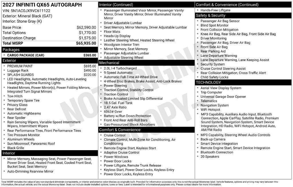 New 2027 INFINITI QX65 Autograph w/ Cargo Package AWD/4WD image 4