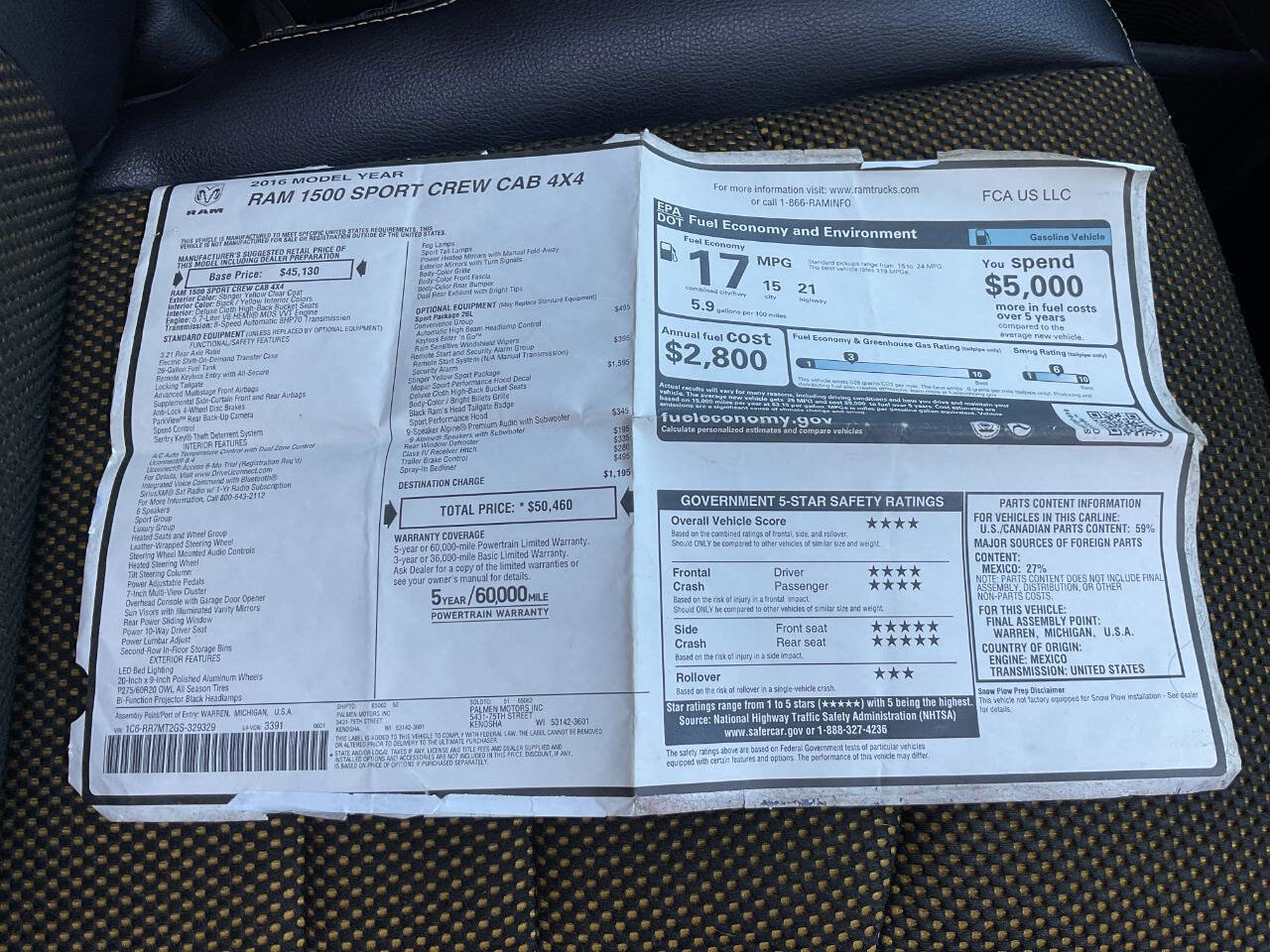 Used 2016 RAM 1500 Sport w/ Stinger Yellow Sport Package image 54