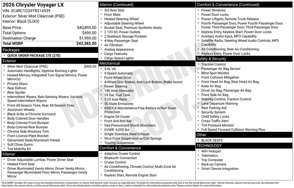 New 2026 Chrysler Voyager LX image 2