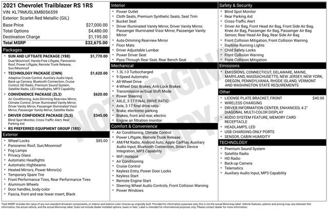 Used 2021 Chevrolet TrailBlazer RS w/ Sun and Liftgate Package image 15