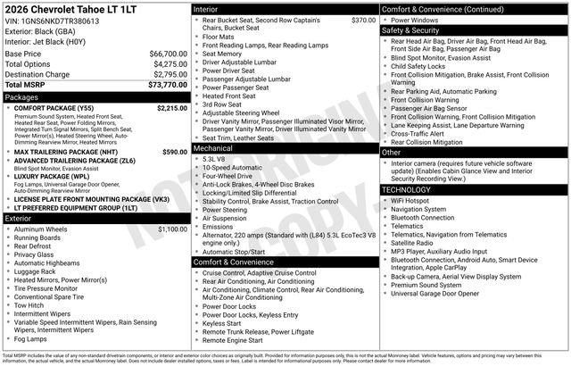 New 2026 Chevrolet Tahoe LT w/ Comfort Package AWD/4WD image 50