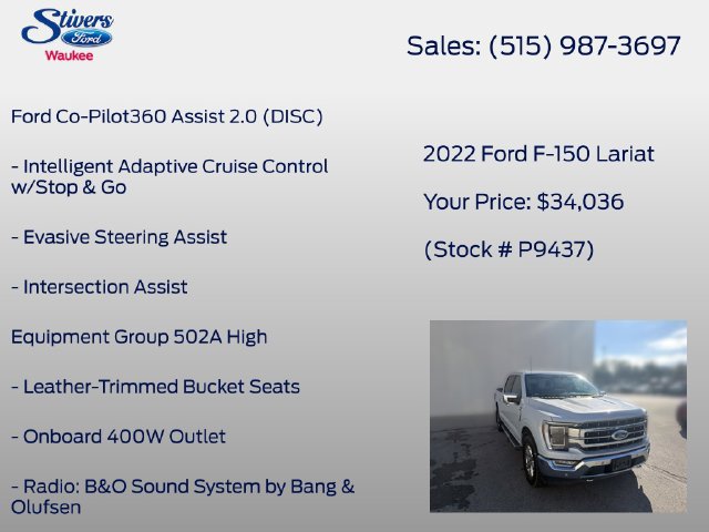 Used 2022 Ford F150 Lariat w/ Equipment Group 502A High AWD/4WD image 8