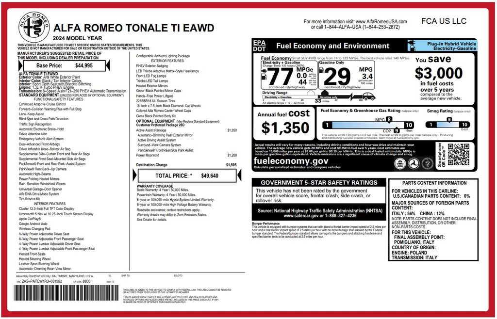 Used 2024 Alfa Romeo Tonale Ti w/ Active Assist Package AWD/4WD image 3