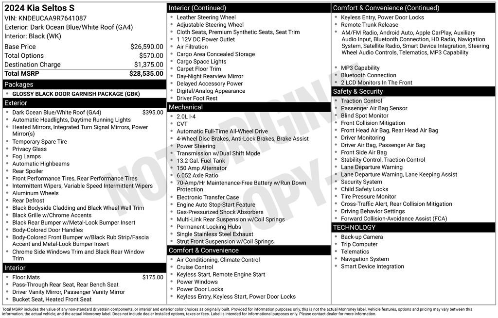 New 2024 Kia Seltos S image 2