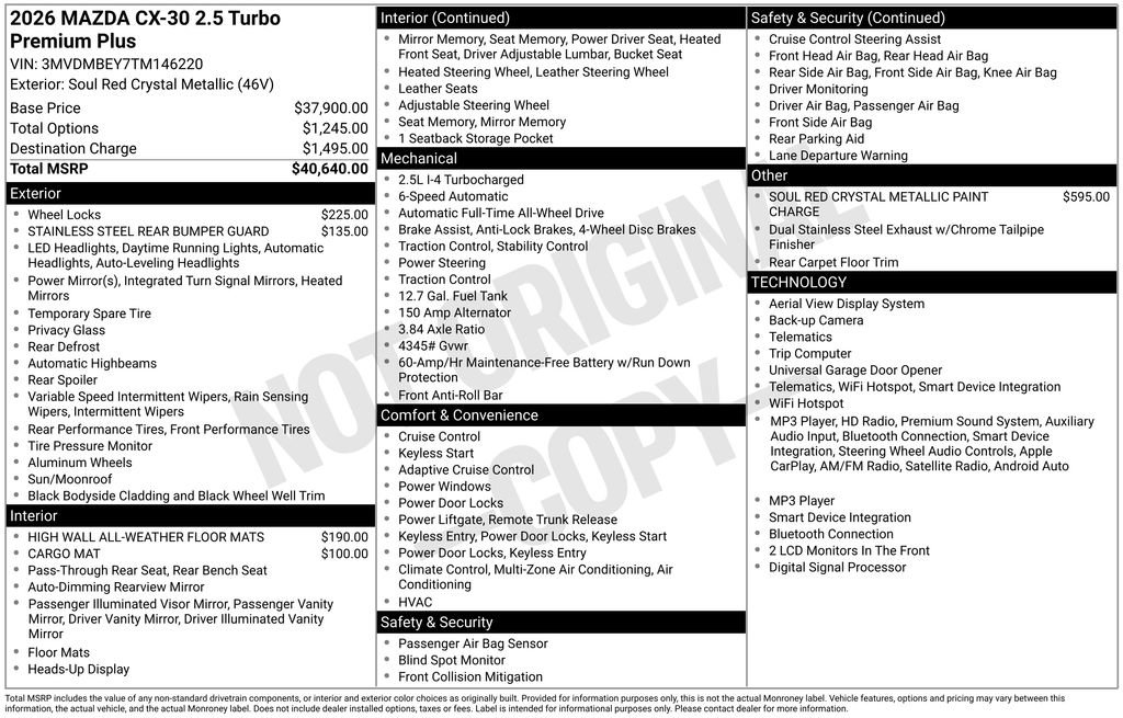 New 2026 MAZDA CX-30 2.5 Turbo w/ Premium Plus Pkg AWD/4WD image 10