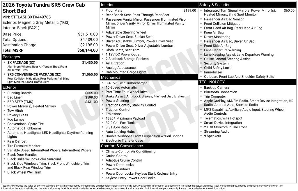 New 2026 Toyota Tundra SR5 w/ SX Package AWD/4WD image 7