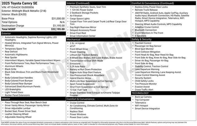 Used 2025 Toyota Camry SE image 6