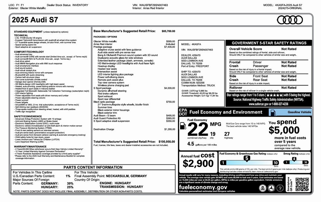 Used 2025 Audi S7 Prestige w/ Prestige Package image 24