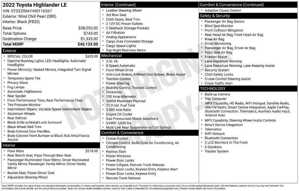 Used 2022 Toyota Highlander LE FWD image 2