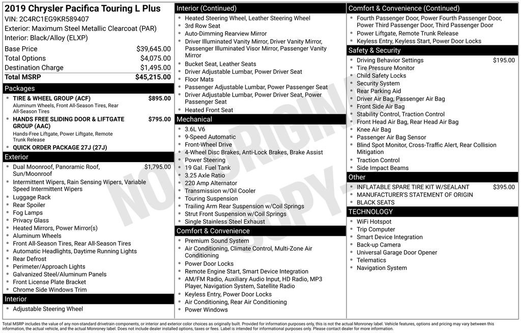 Used 2019 Chrysler Pacifica Touring-L Plus w/ Tire & Wheel Group image 45
