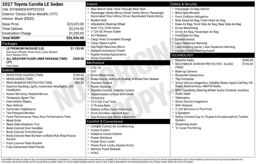 New 2027 Toyota Corolla LE w/ LE Premium Package FWD image 2