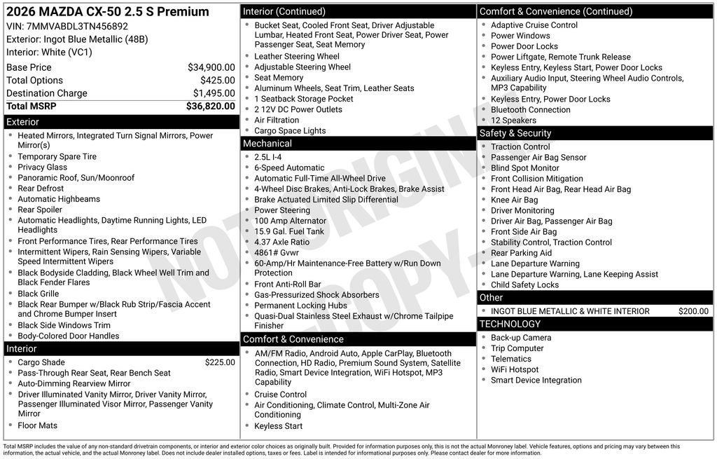 New 2026 MAZDA CX-50 AWD 2.5 S w/ Premium Package image 6