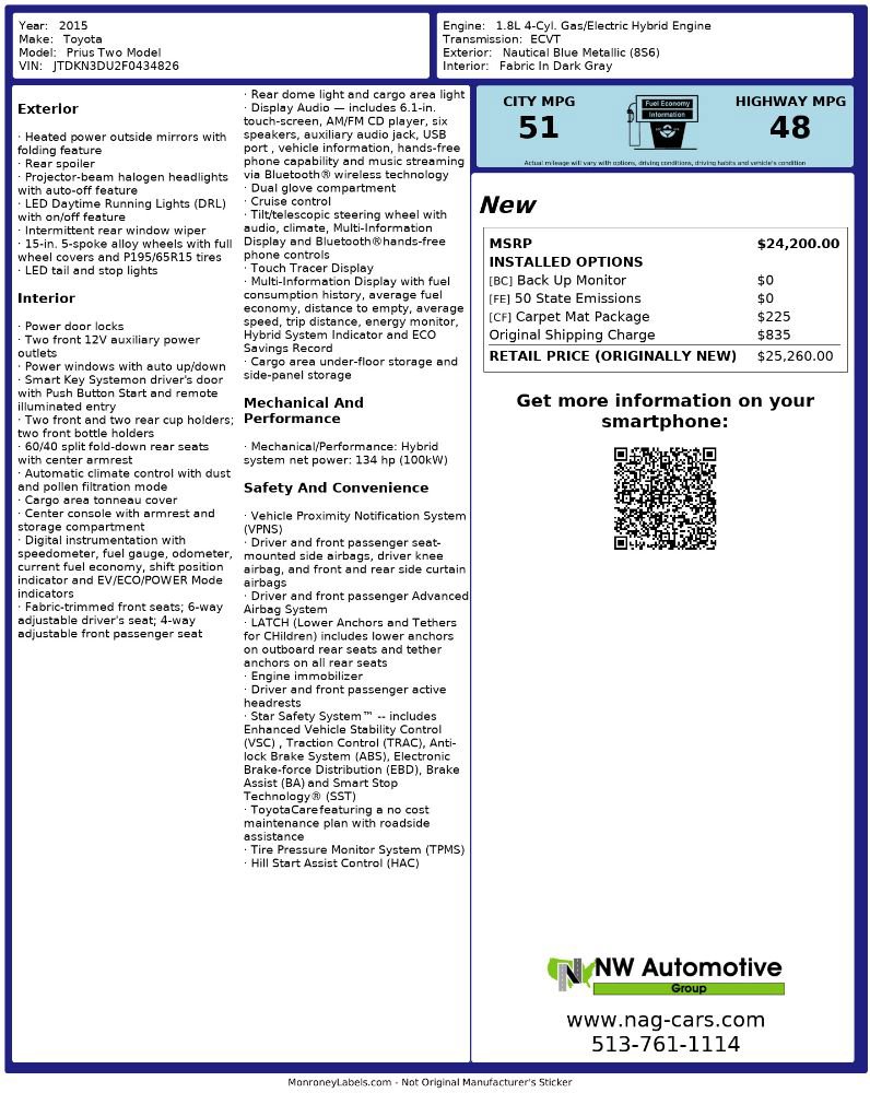 Used 2015 Toyota Prius Two image 2