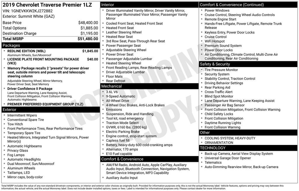 Used 2019 Chevrolet Traverse Premier w/ Redline Edition AWD/4WD image 37