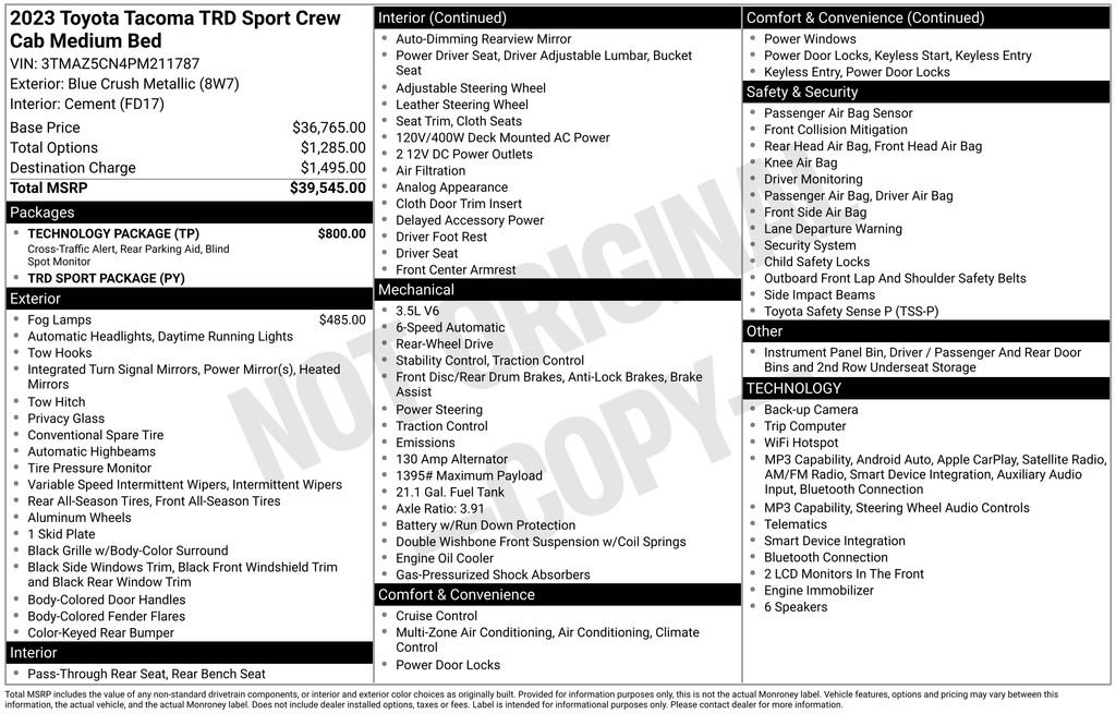 Used 2023 Toyota Tacoma TRD Sport w/ Technology Package RWD image 7