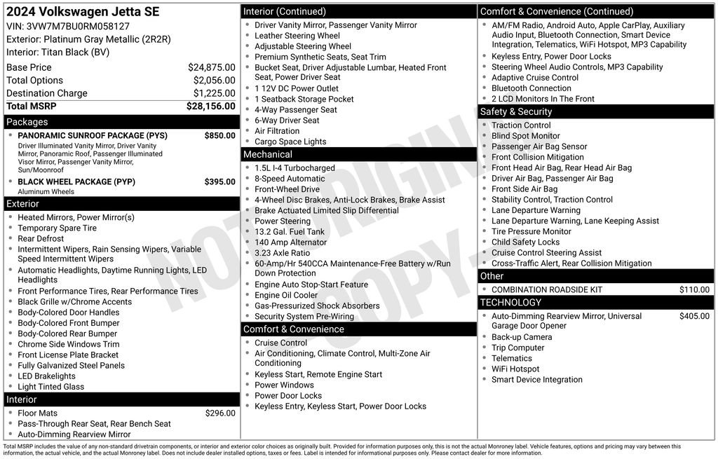 Used 2024 Volkswagen Jetta SE w/ Panoramic Sunroof Package FWD image 37