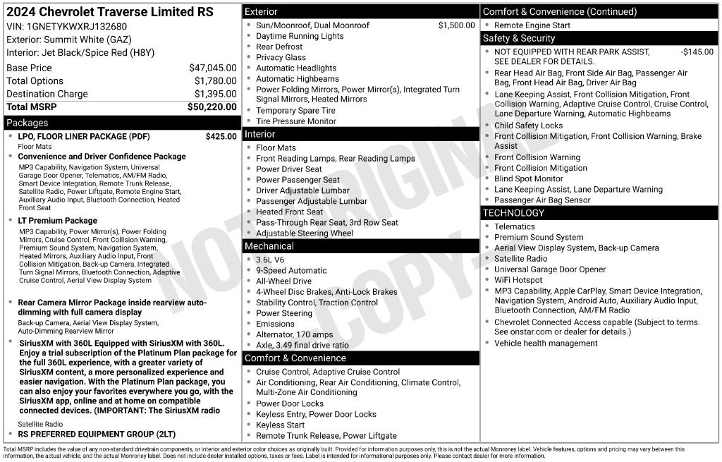 Used 2024 Chevrolet Traverse RS w/ LPO, Floor Liner Package AWD/4WD image 35