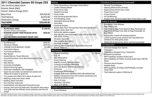 Used 2011 Chevrolet Camaro SS w/ RS Package RWD image 17