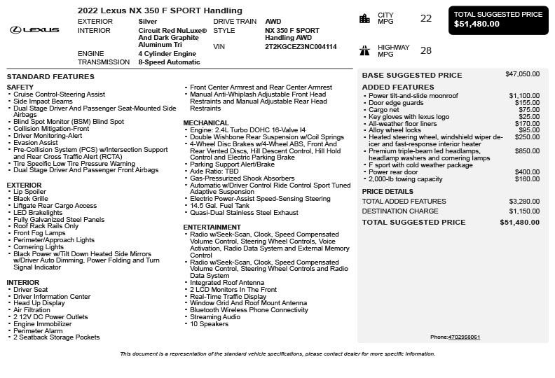 Used 2022 Lexus NX 350 F Sport w/ F Sport Cold Package AWD/4WD image 3
