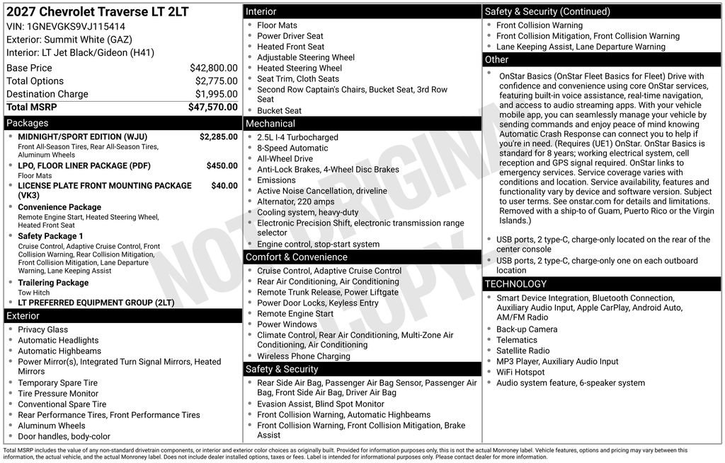 New 2027 Chevrolet Traverse LT w/ Midnight/Sport Edition AWD/4WD image 27