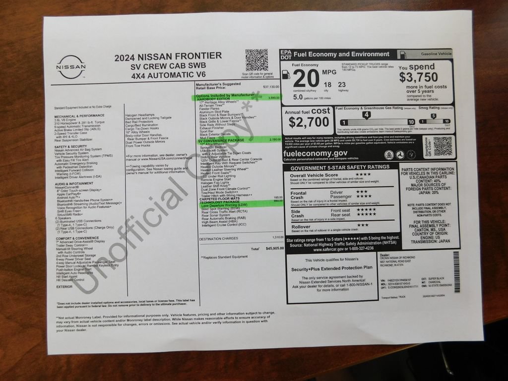Used 2024 Nissan Frontier SV w/ Hardbody Edition AWD/4WD image 2