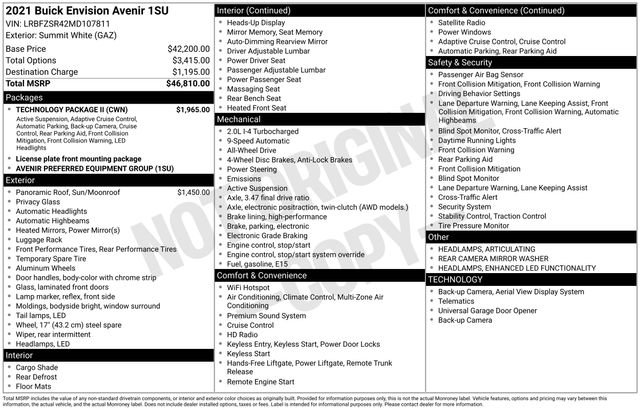 Used 2021 Buick Envision Avenir w/ Technology Package II image 14