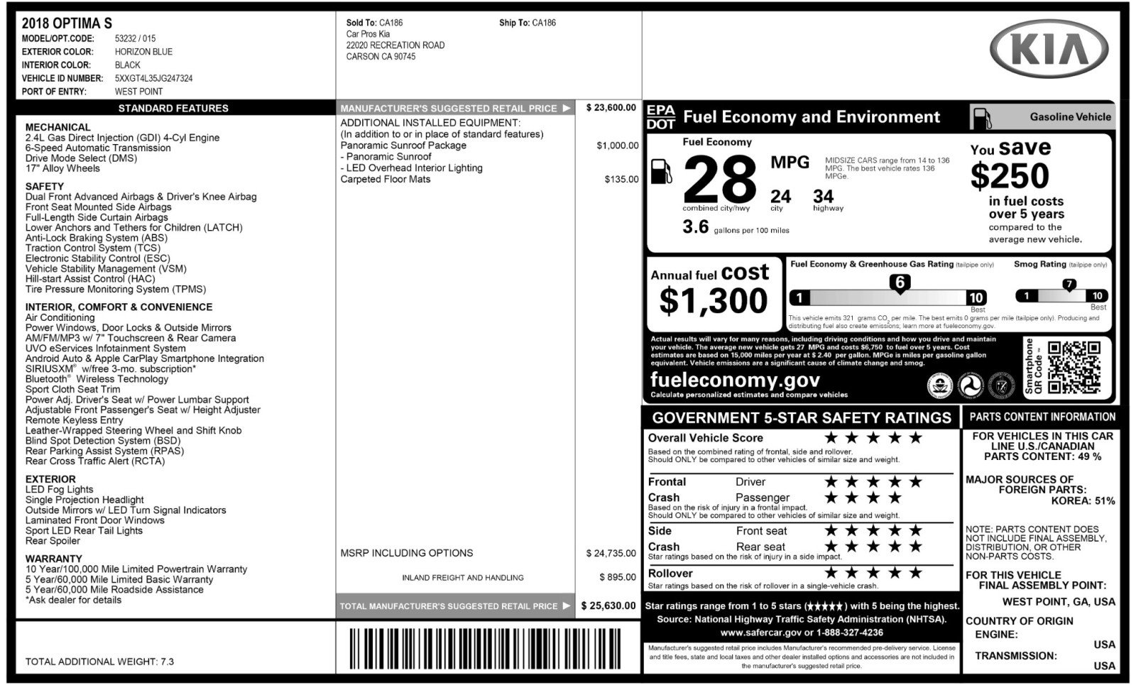 Used 2018 Kia Optima S w/ Panoramic Sunroof Package image 49