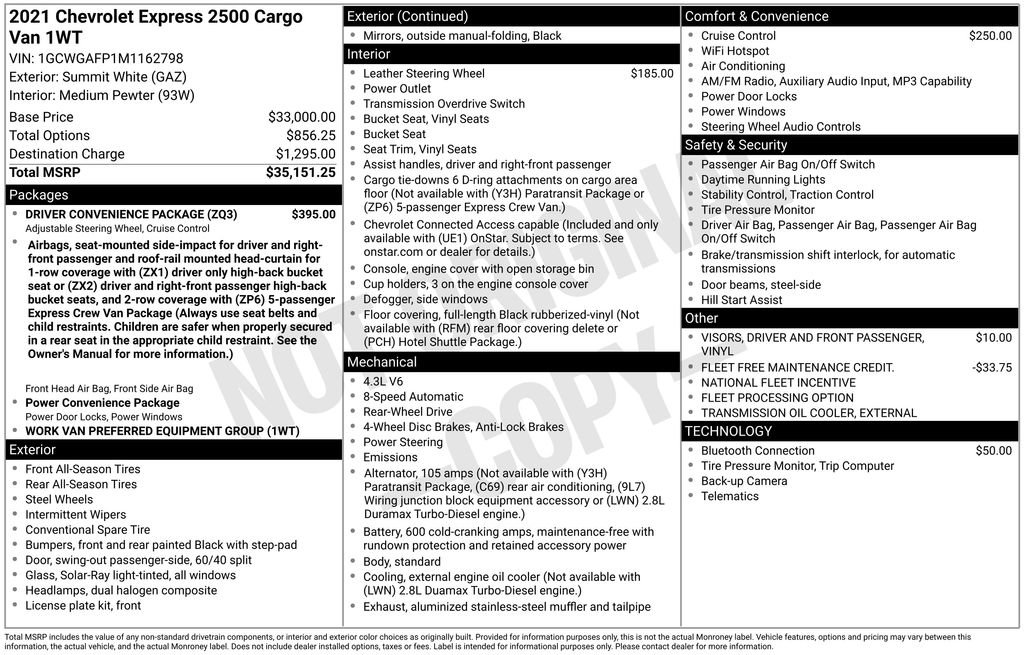 Used 2021 Chevrolet Express 2500 w/ Driver Convenience Package RWD image 17