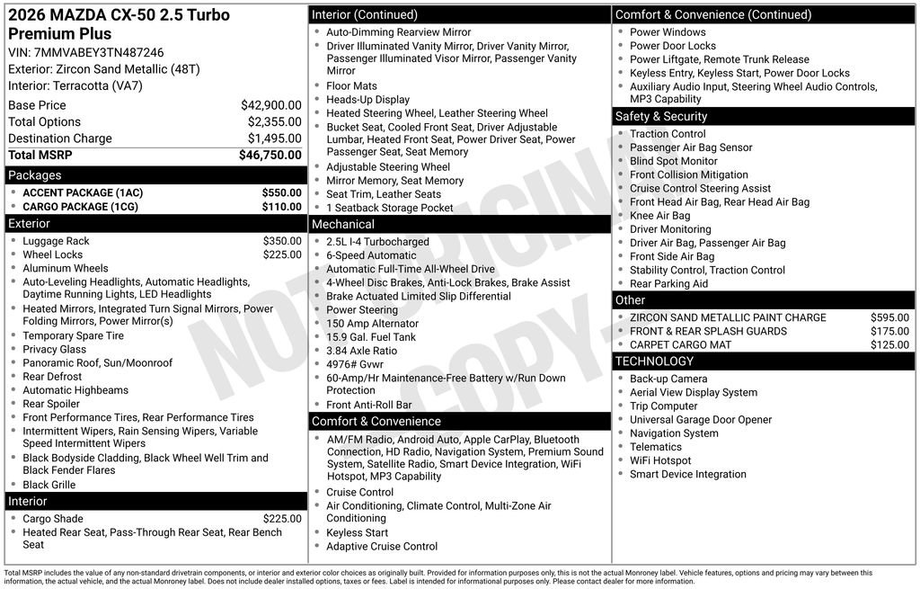 New 2026 MAZDA CX-50 2.5 Turbo w/ Accent Package AWD/4WD image 38