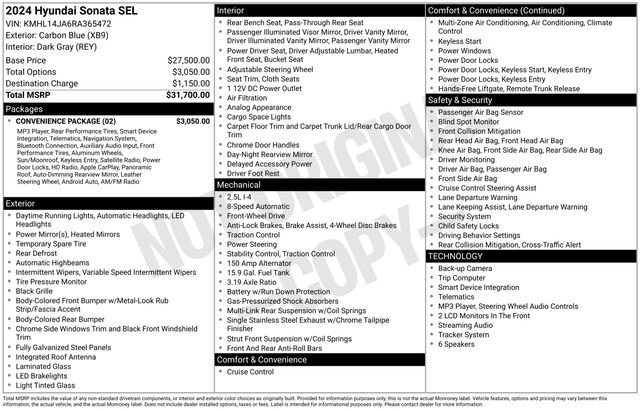 Used 2024 Hyundai Sonata SEL w/ Convenience Package FWD image 25