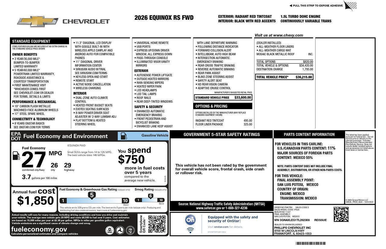 Used 2026 Chevrolet Equinox RS w/ LPO, Floor Liner Package FWD image 2