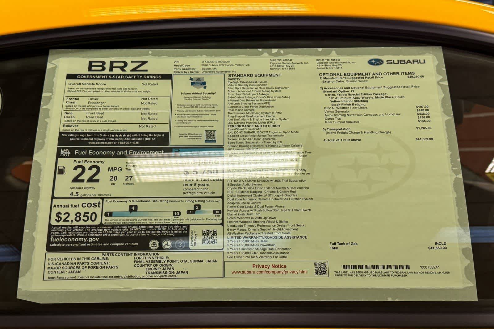 New 2026 Subaru BRZ tS w/ Popular Package 1 RWD image 13