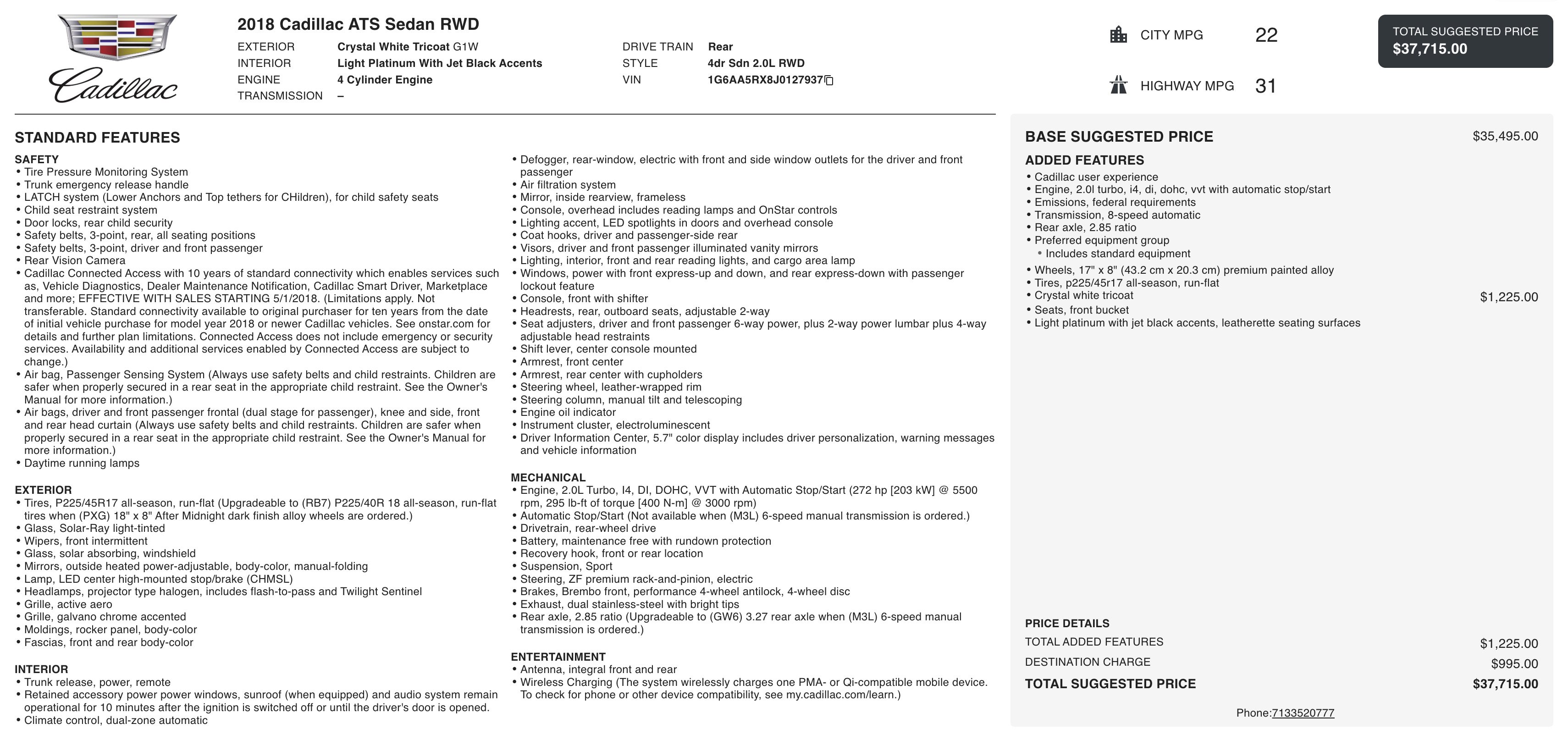 Used 2018 Cadillac ATS RWD image 2