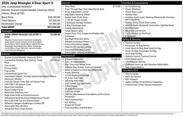 New 2026 Jeep Wrangler Sport S image 10