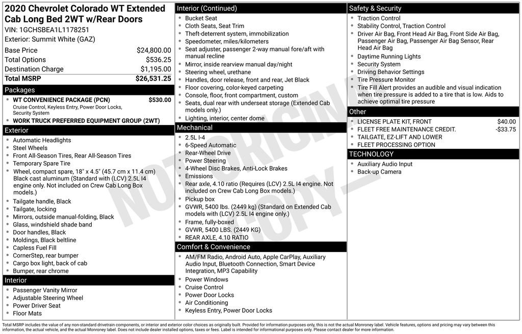 Used 2020 Chevrolet Colorado W/T w/ WT Convenience Package RWD image 3