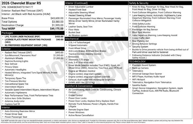 New 2026 Chevrolet Blazer RS w/ LPO, Floor Liner Package FWD image 38