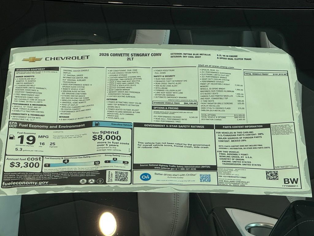 New 2026 Chevrolet Corvette Stingray Preferred Conv w/ 2LT image 31